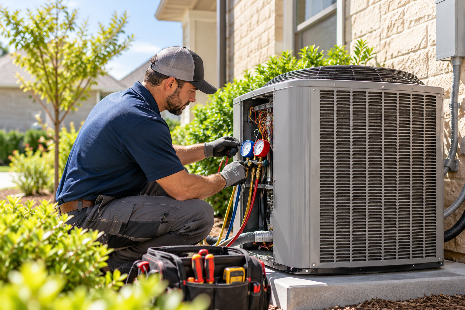 Lone Star Comfort HVAC — technician at an AC unit