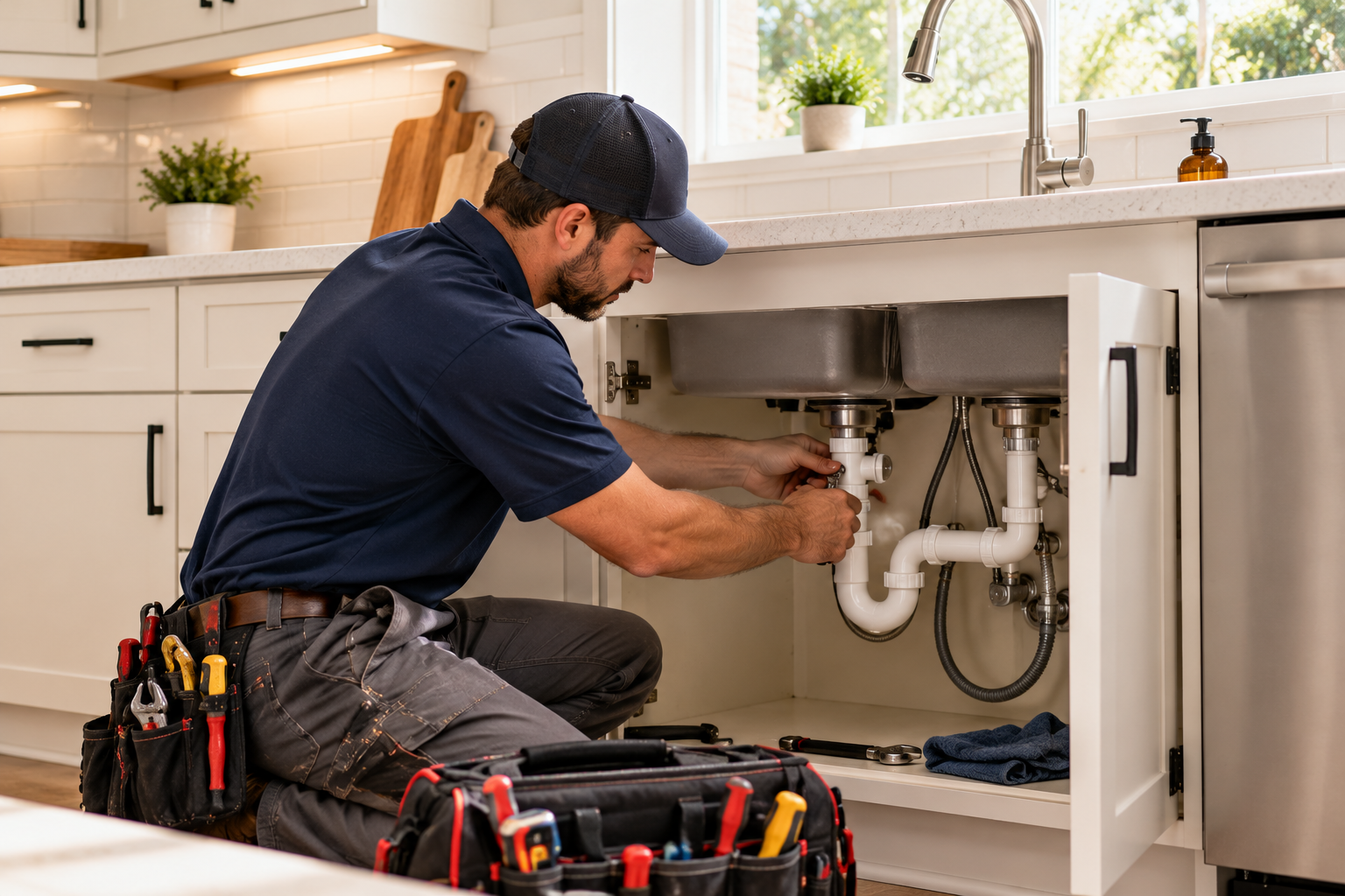 Trinity Plumbing Co. — plumber at a kitchen sink